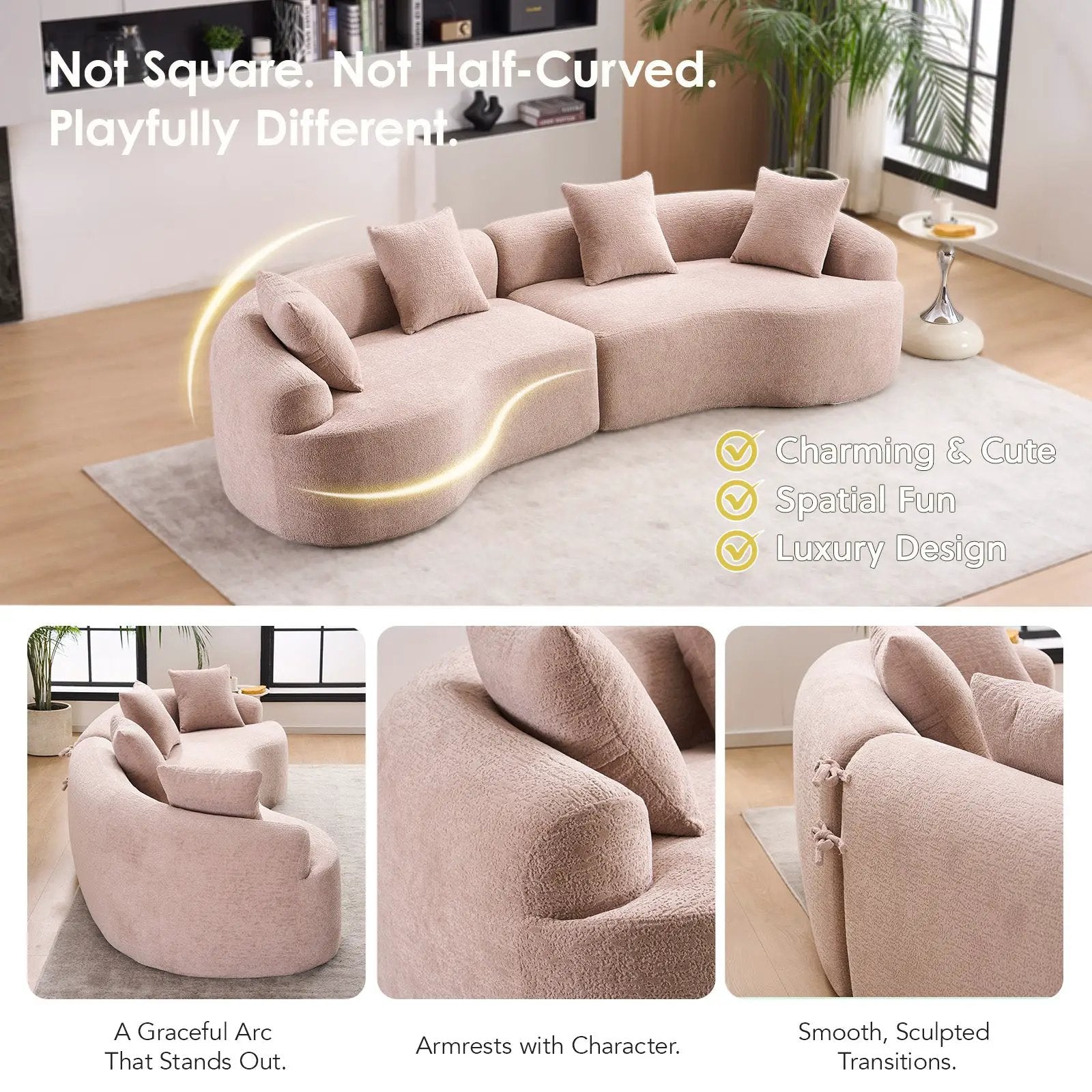 LY-025 Modular Sleeper Sectional Sofa, 4-Seater with Wood Grain Chenille Fabric by HouseOfZazla