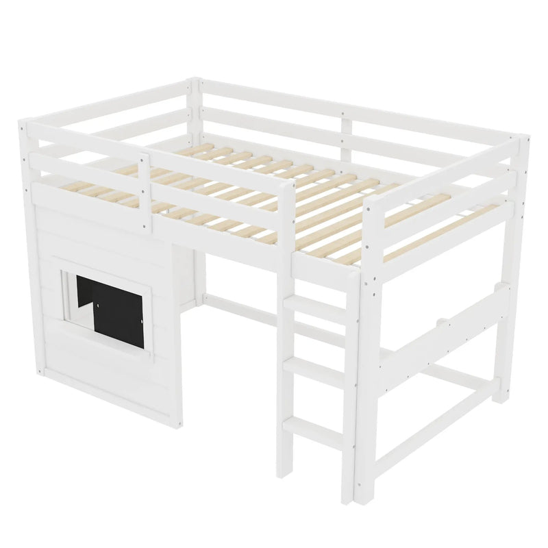 Twin Size Loft Bed With Sliding Chalkboard & Bookshelf by HouseOfZazla
