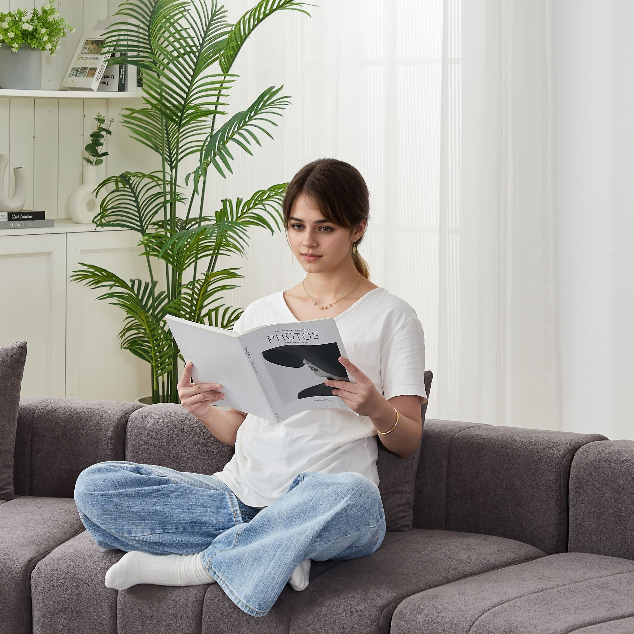 Curved Sectional Sofa With 2 Pillows For Living Room - Gray by HouseOfZazla