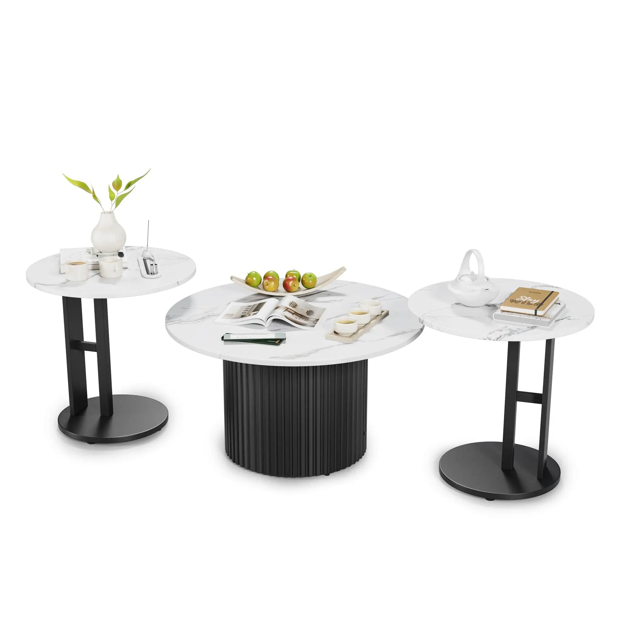 Coffee Table Set of 3 with Faux Marble Top and Metal Legs by HouseOfZazla