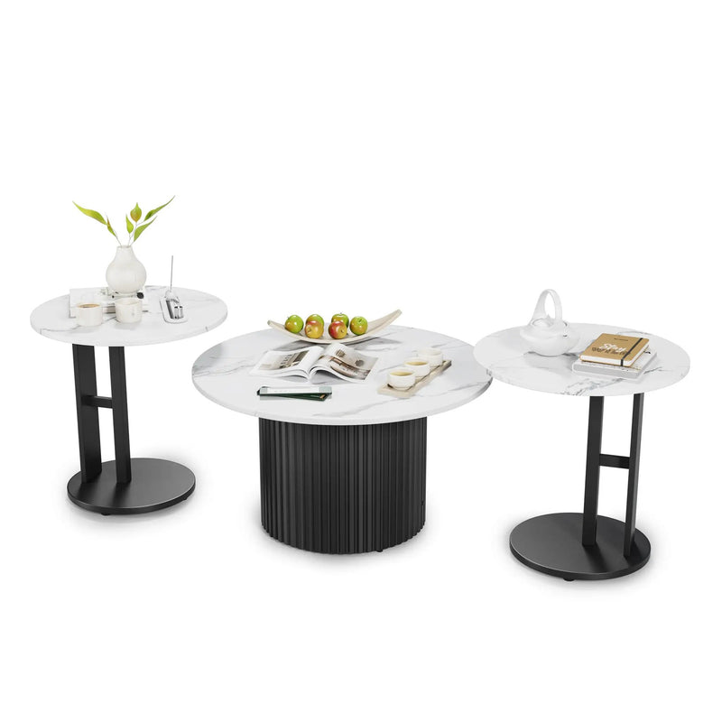 Coffee Table Set of 3 with Faux Marble Top and Metal Legs by HouseOfZazla