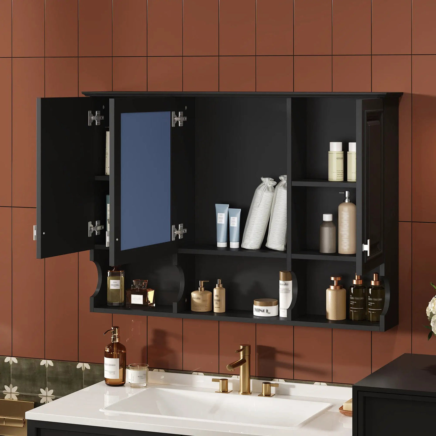Modern Wall Mounted Mirror Medicine Cabinet With Open Shelves, Adjustable Interior, Storage Over Toilet by Unique Piece Furniture