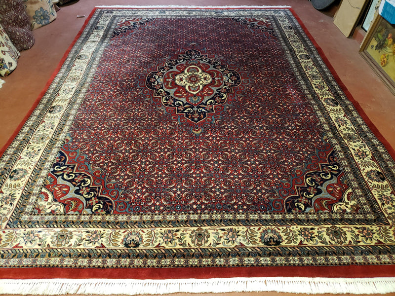 Indian Rug 9x12 Red Indo Bidjar Rug 9x12 Vintage Rug Allover Pattern Medallion Rug Wool Rug Nice Persian Design by Jewel Rugs