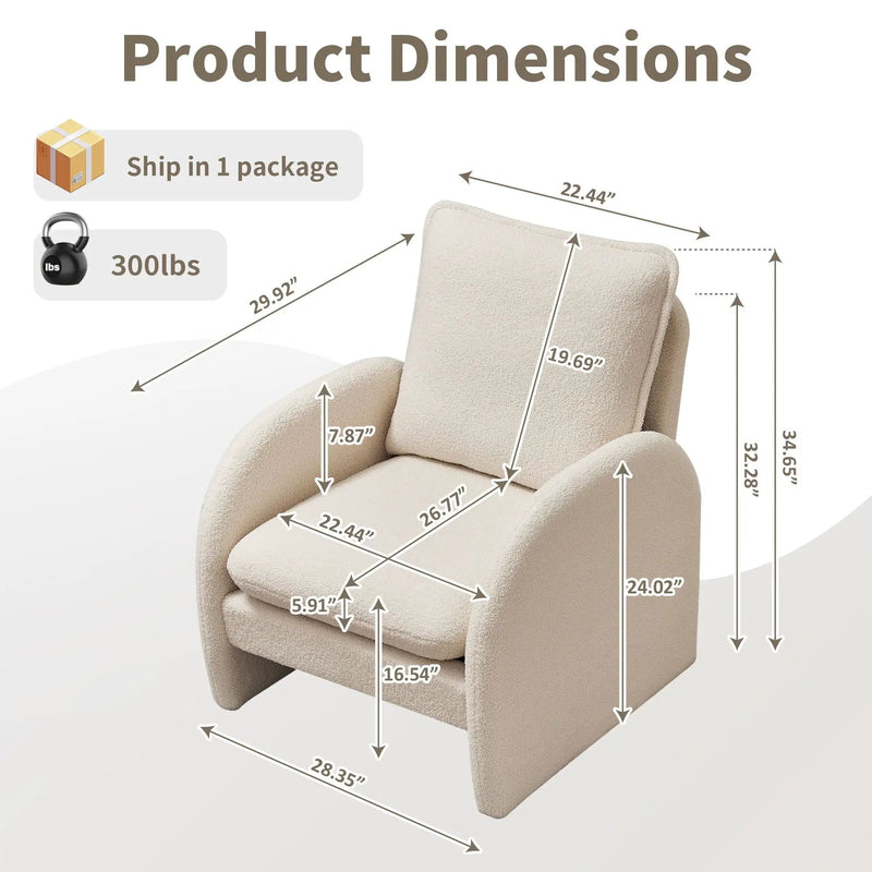 Modern Sherpa Upholstered Accent Chair, Comfortable Living Room Armchair, Lounge Chair For Bedroom, And Office by HouseOfZazla