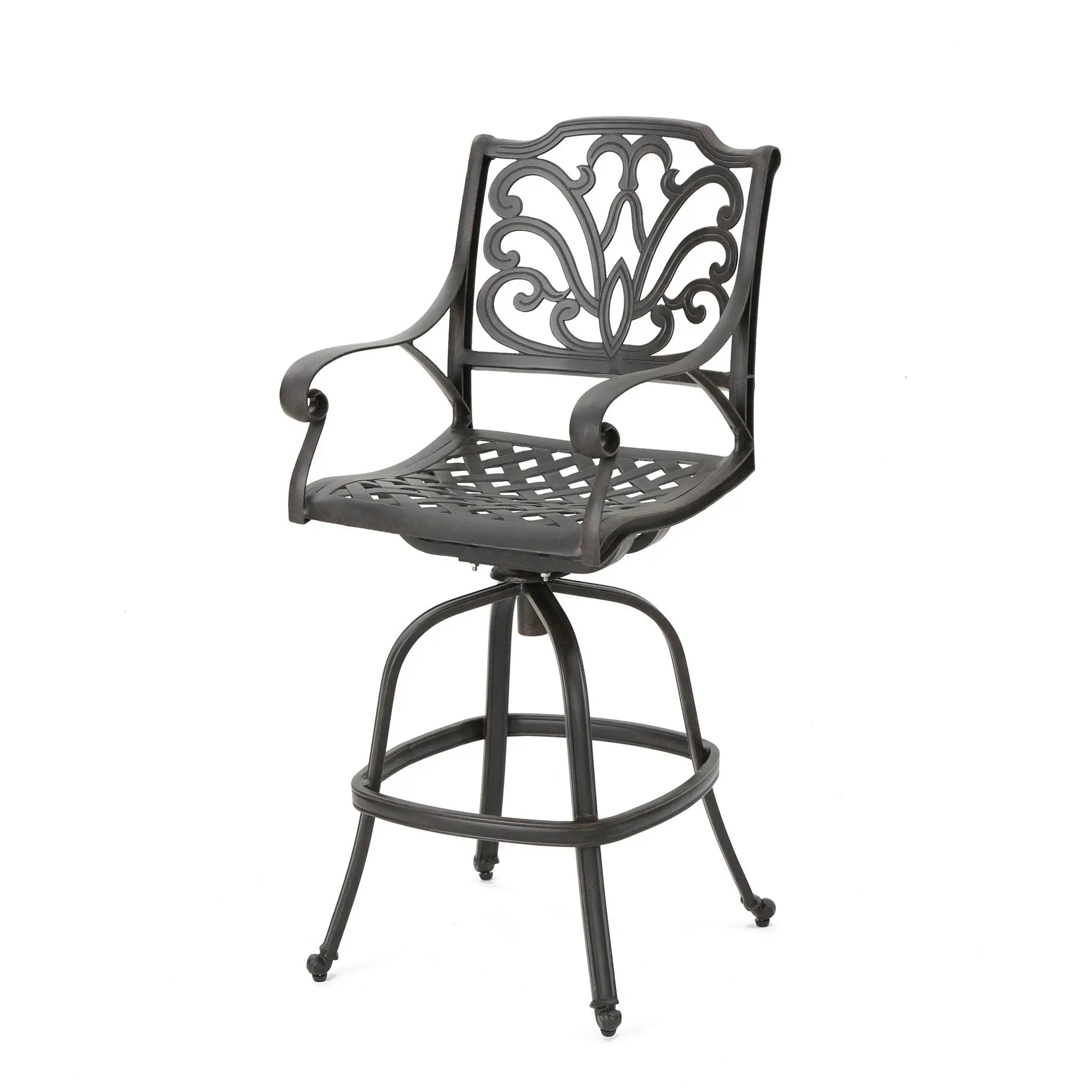 Outdoor Cast Aluminum Swivel Bar Stool With Scrolled Arms - Bronze by HouseOfZazla