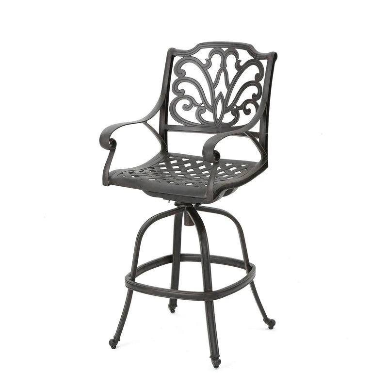 Outdoor Cast Aluminum Swivel Bar Stool With Scrolled Arms - Bronze by HouseOfZazla