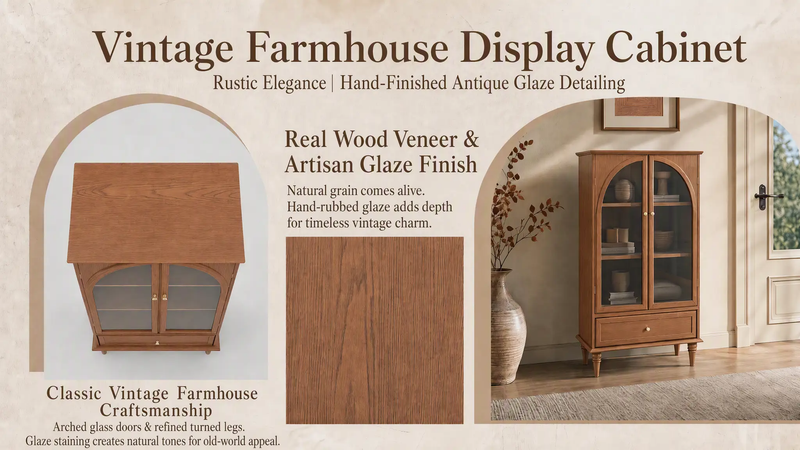 Vintage Farmhouse Arched Glass Accent Cabinet by HouseOfZazla