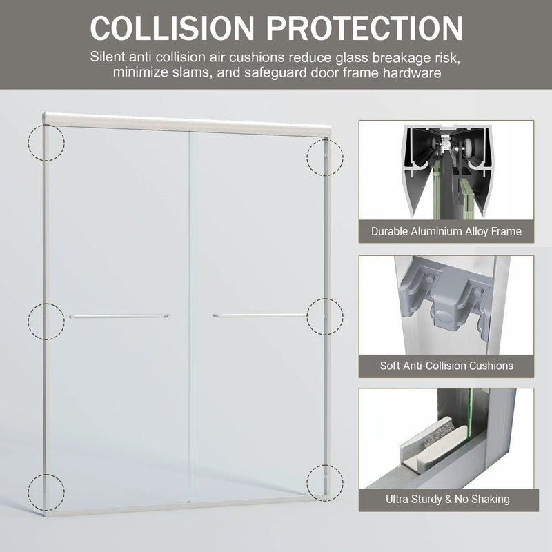 Double Sliding Shower Door, Semi-Frameless Bypass Bathroom Sliding Door With 1/4" (6 Mm) Tempered Glass For Walk-In Shower by HouseOfZazla