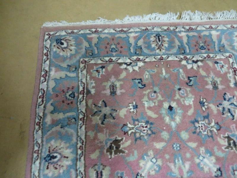 Indo Persian Runner Rug 2.8 x 12, Wool Hand Knotted, Pink and Light Blue by Jewel Rugs