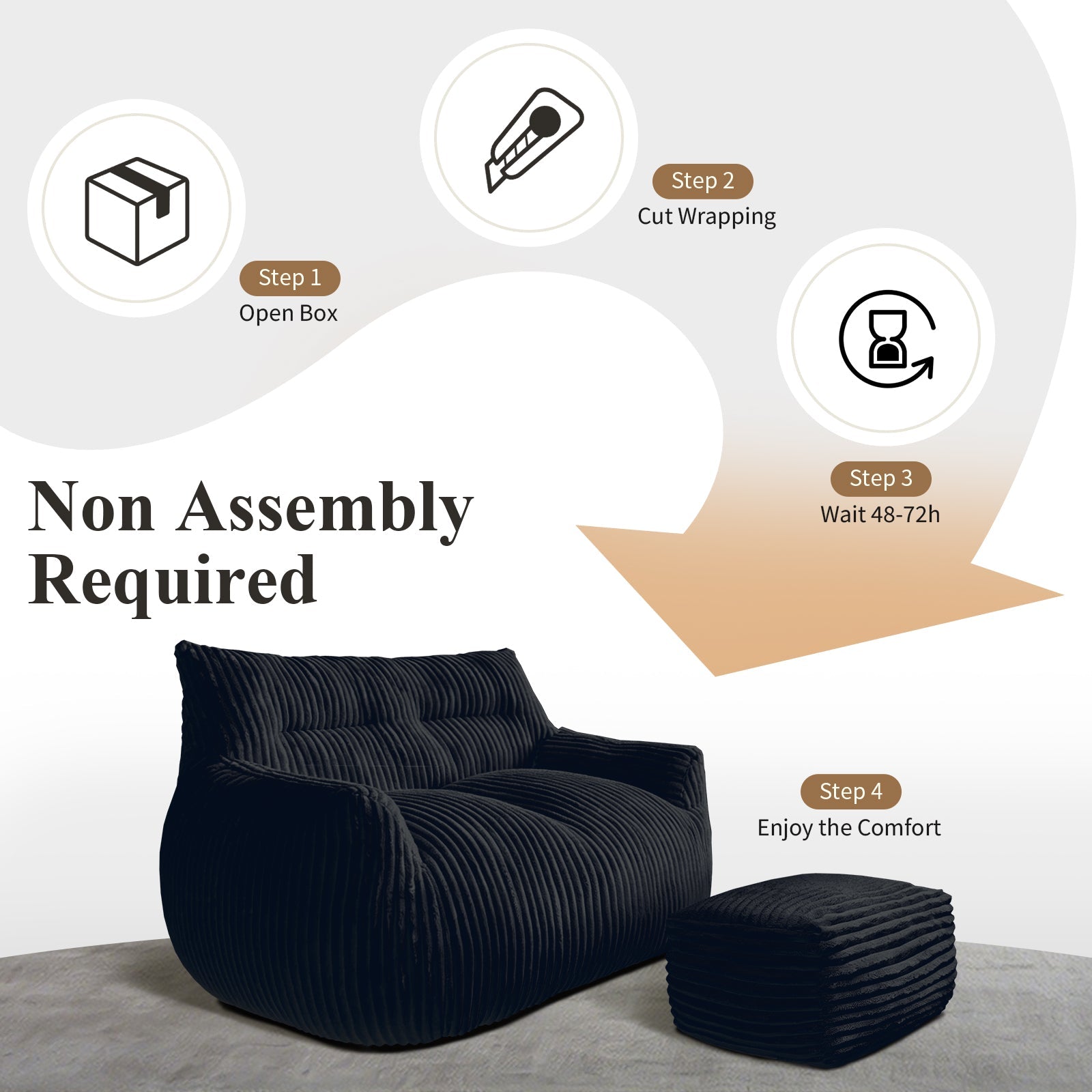 Double Sofa with Footrest Cloud-Love Oversized 2-Seater Fluffy Bean Bag Chair by HouseOfZazla