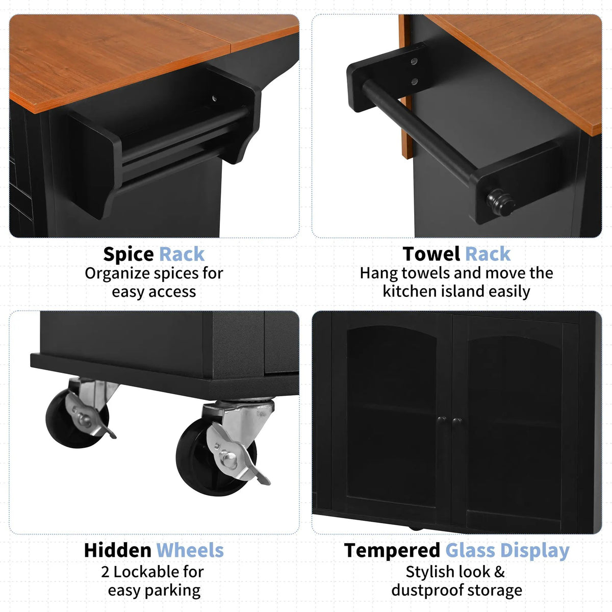 54.2'' Mobile Kitchen Island with Glass Door Storage & Trash Bin by HouseOfZazla