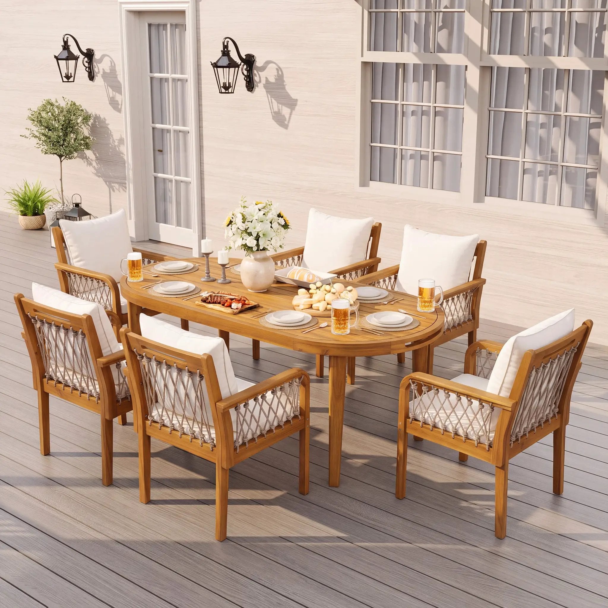 7-Piece Outdoor Acacia Wood Dining Set by HouseOfZazla