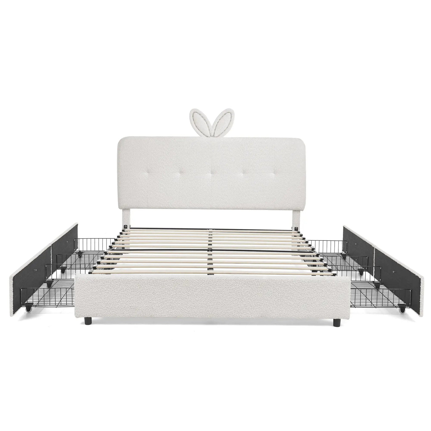 Upholstered Bed With Oversized Rabbit Ear Headboard, LED Lights & 4 Storage Drawers by Unique Piece Furniture