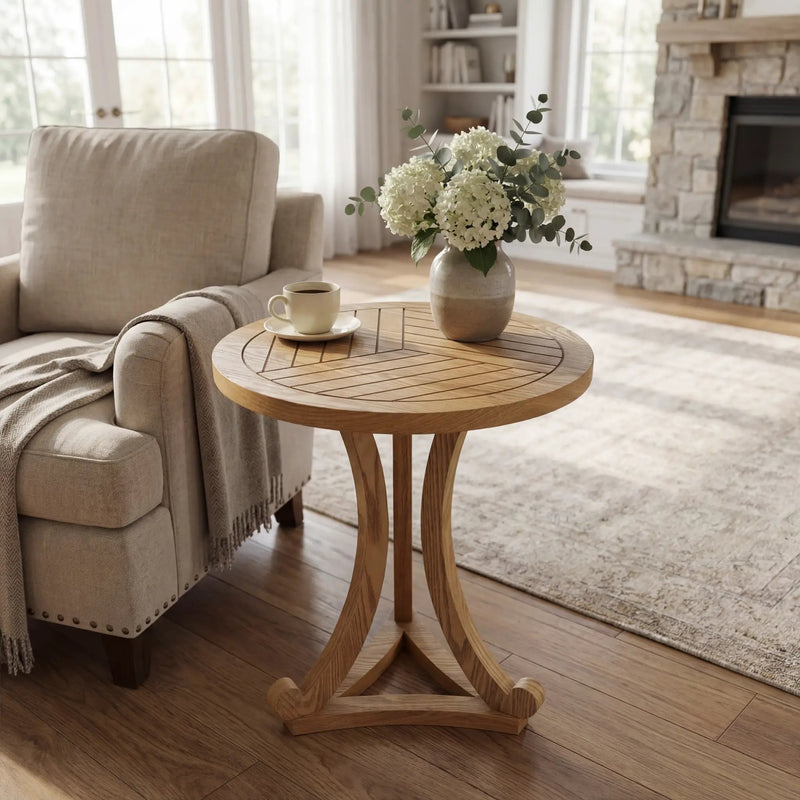 Natural Finish Round Wood Accent Table by HouseOfZazla