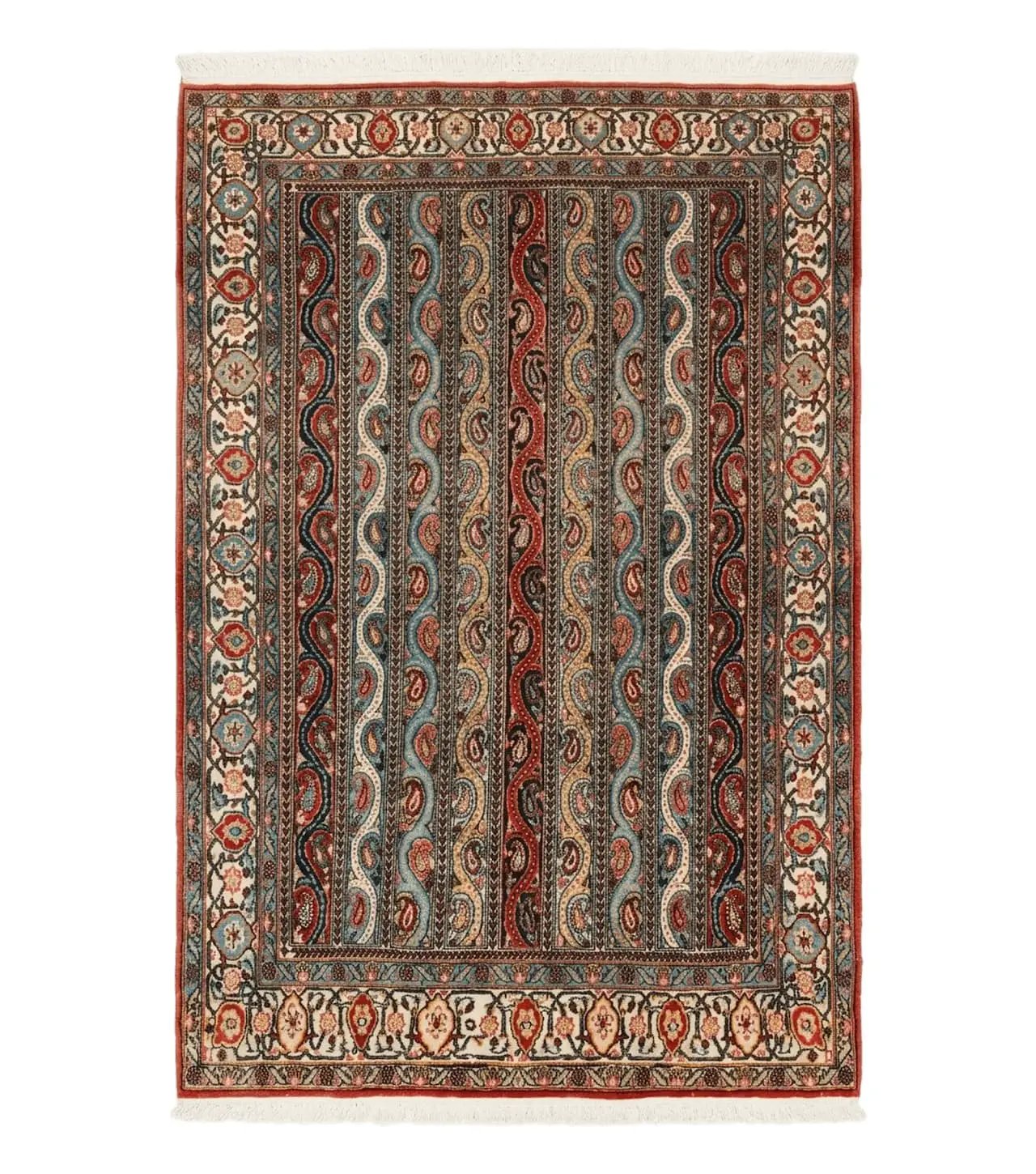 Persian Qum Rug 4x7, Striped Paisley Boteh Design by Jewel Rugs