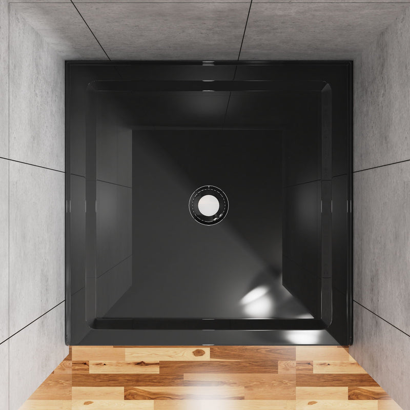 Shower Base, Anti Slip Center Drain Single Threshold - Black by HouseOfZazla