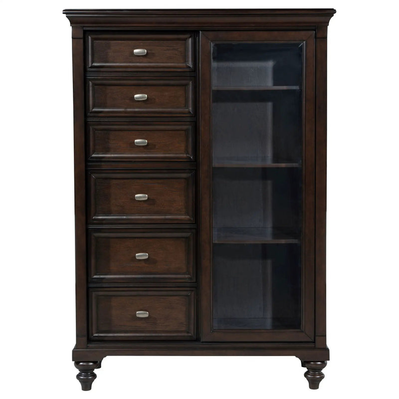 Andover 6-drawer Tempered Glass Door Chest Dark Oak by Unique Piece Furniture