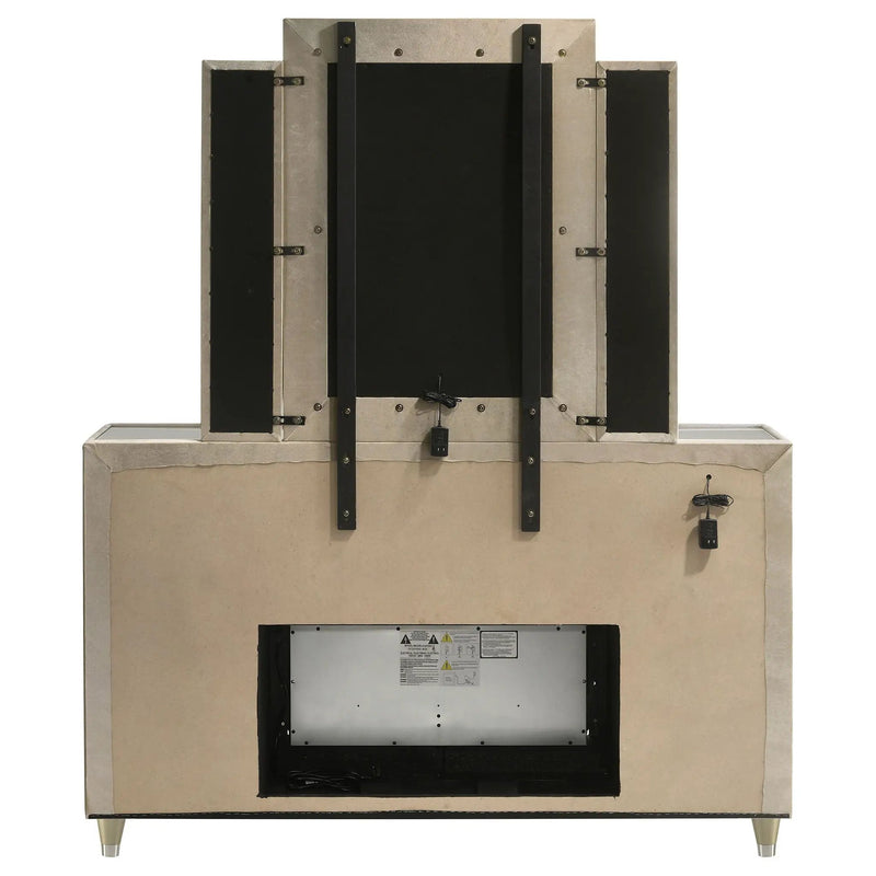 Lorient 8-drawer LED Flame Box Dresser and Mirror Ivory Camel by Unique Piece Furniture