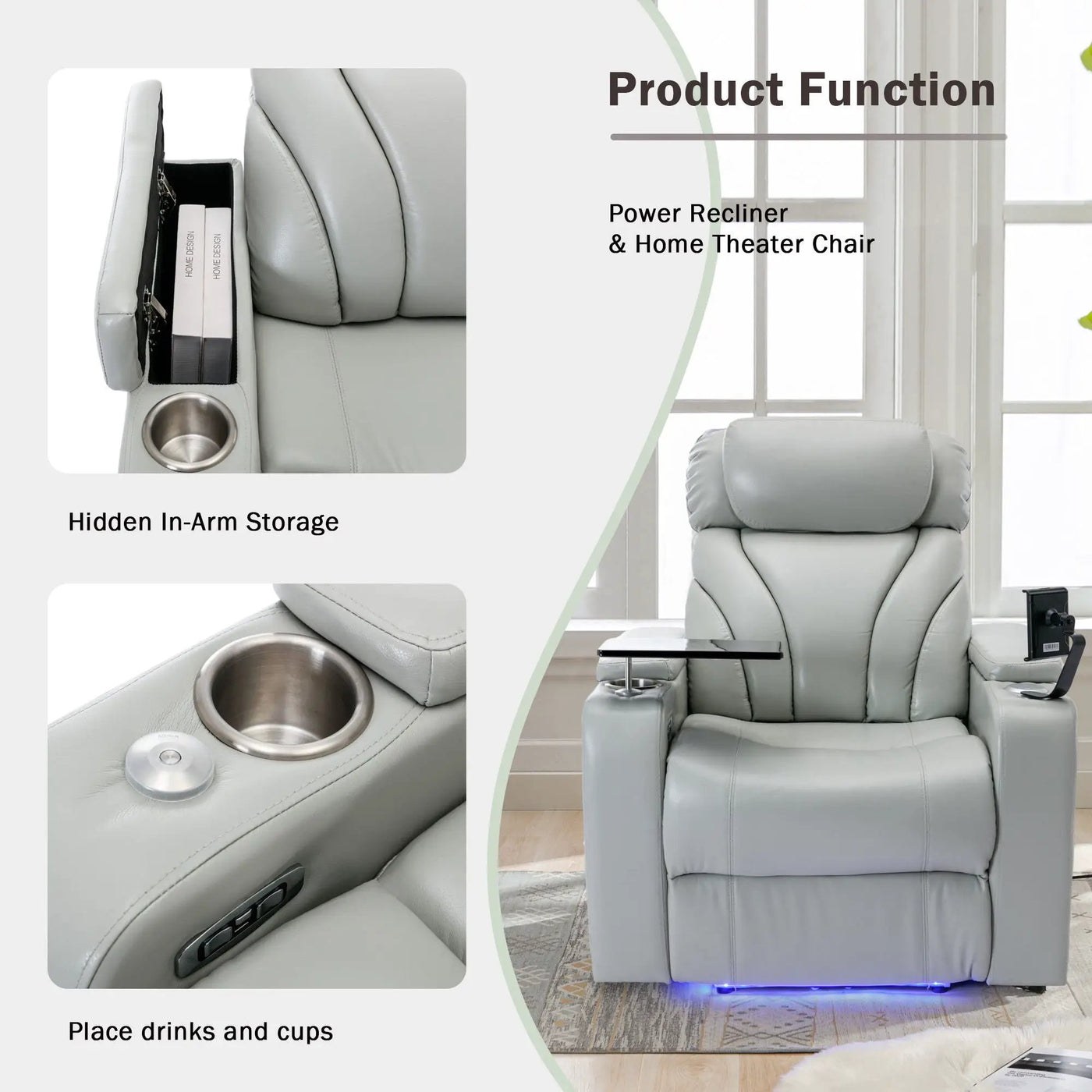 Power Motion Recliner Electric Power Recliner With USB Charging Port, Hidden Arm Storage, Convenient Cup Holder And tooth Speaker by Unique Piece Furniture