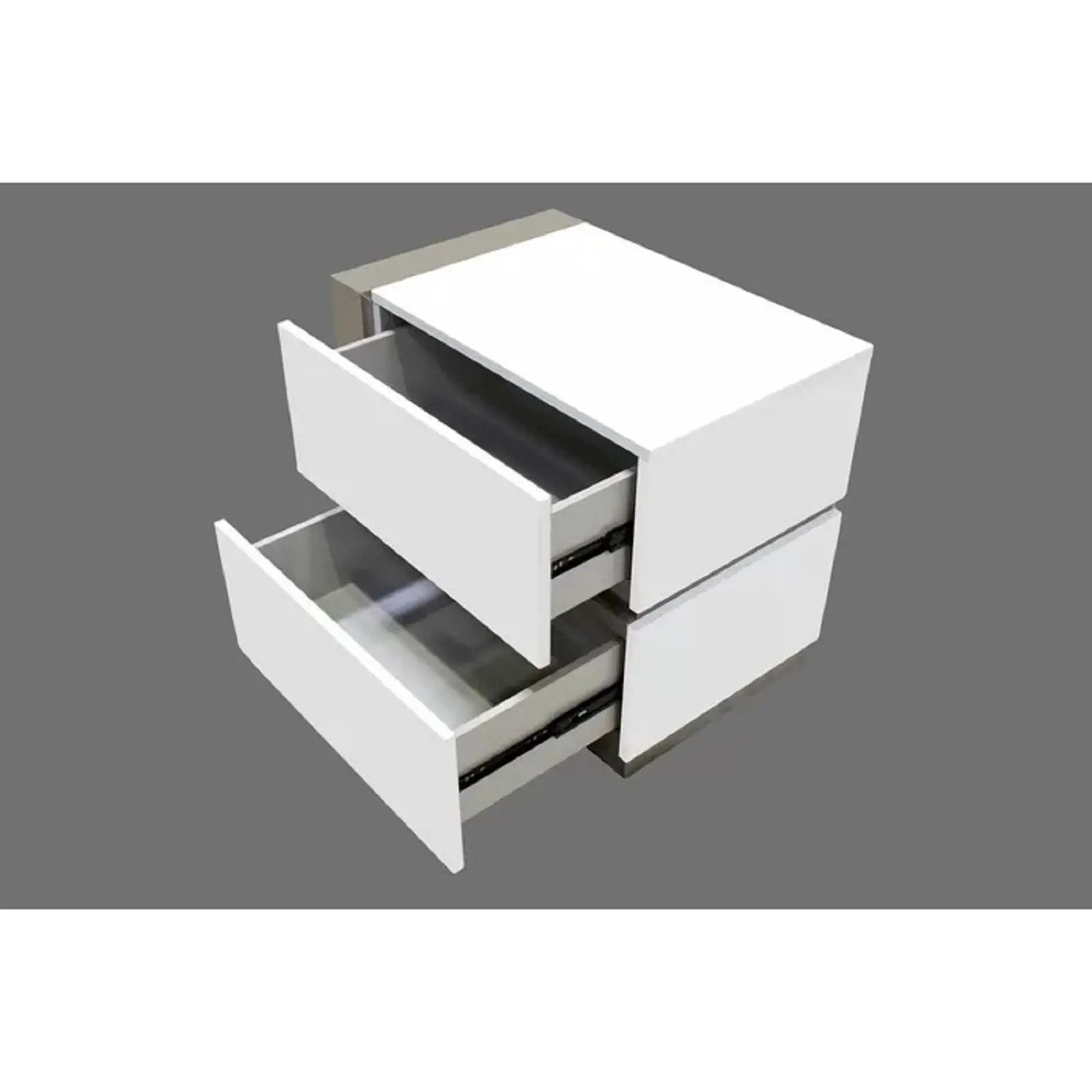 Nightstand Bedside Table With 2 Drawer For Bedroom - White / Silver by Unique Piece Furniture