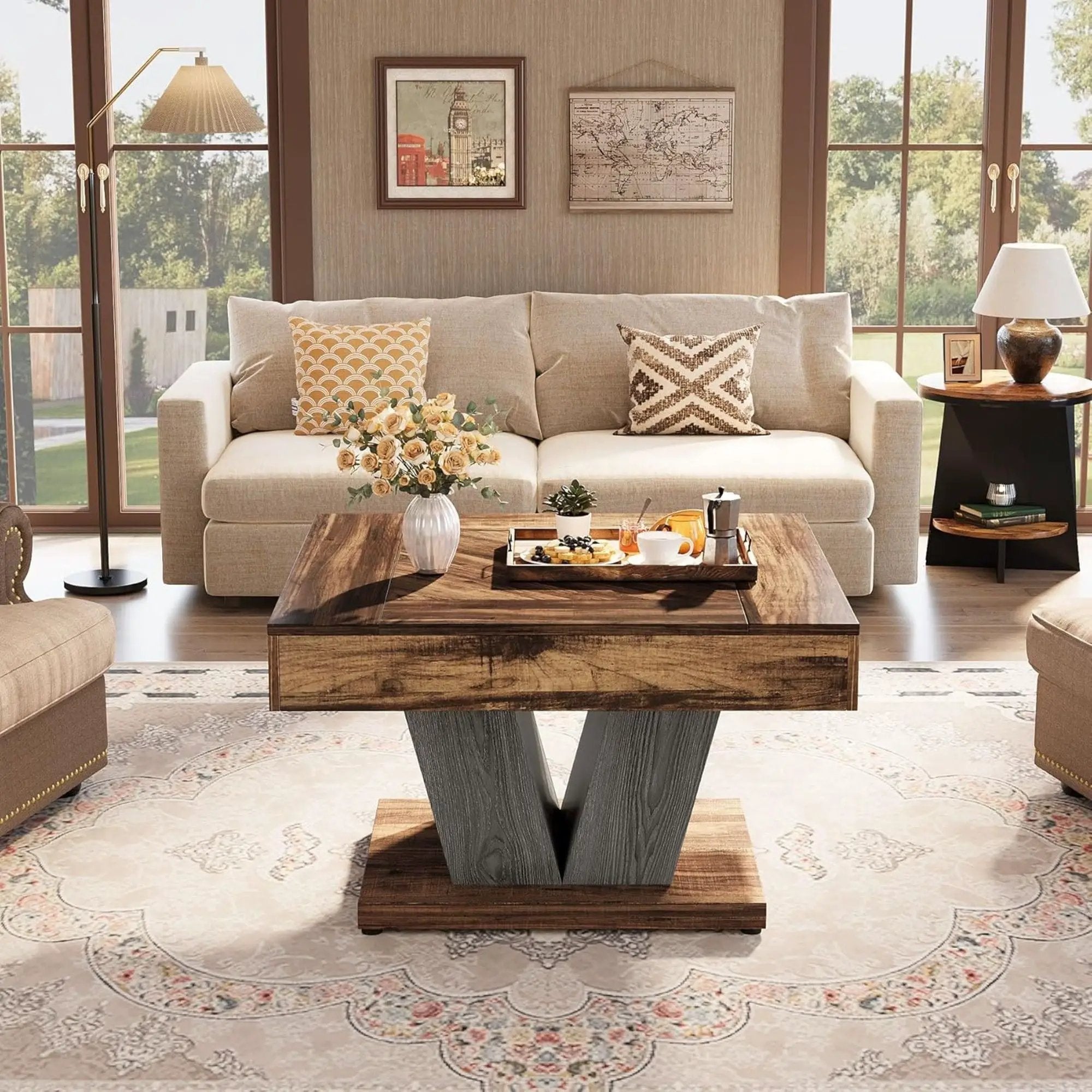 Square Coffee Table With Crisscross Base - Brown / Black by HouseOfZazla