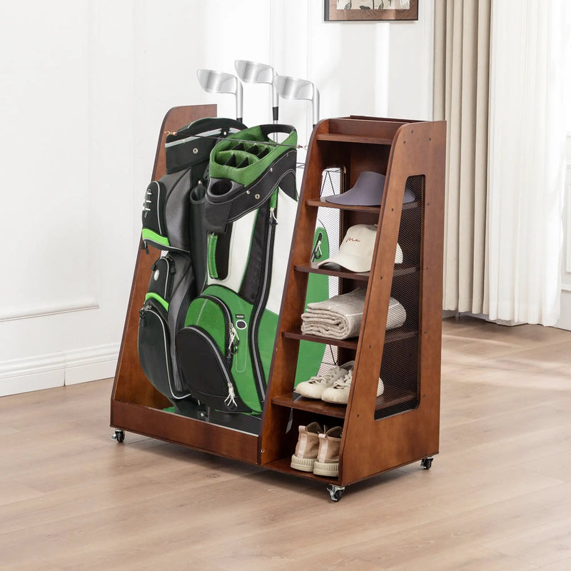 Premium Wooden Golf Bag Organizer for Garage by HouseOfZazla