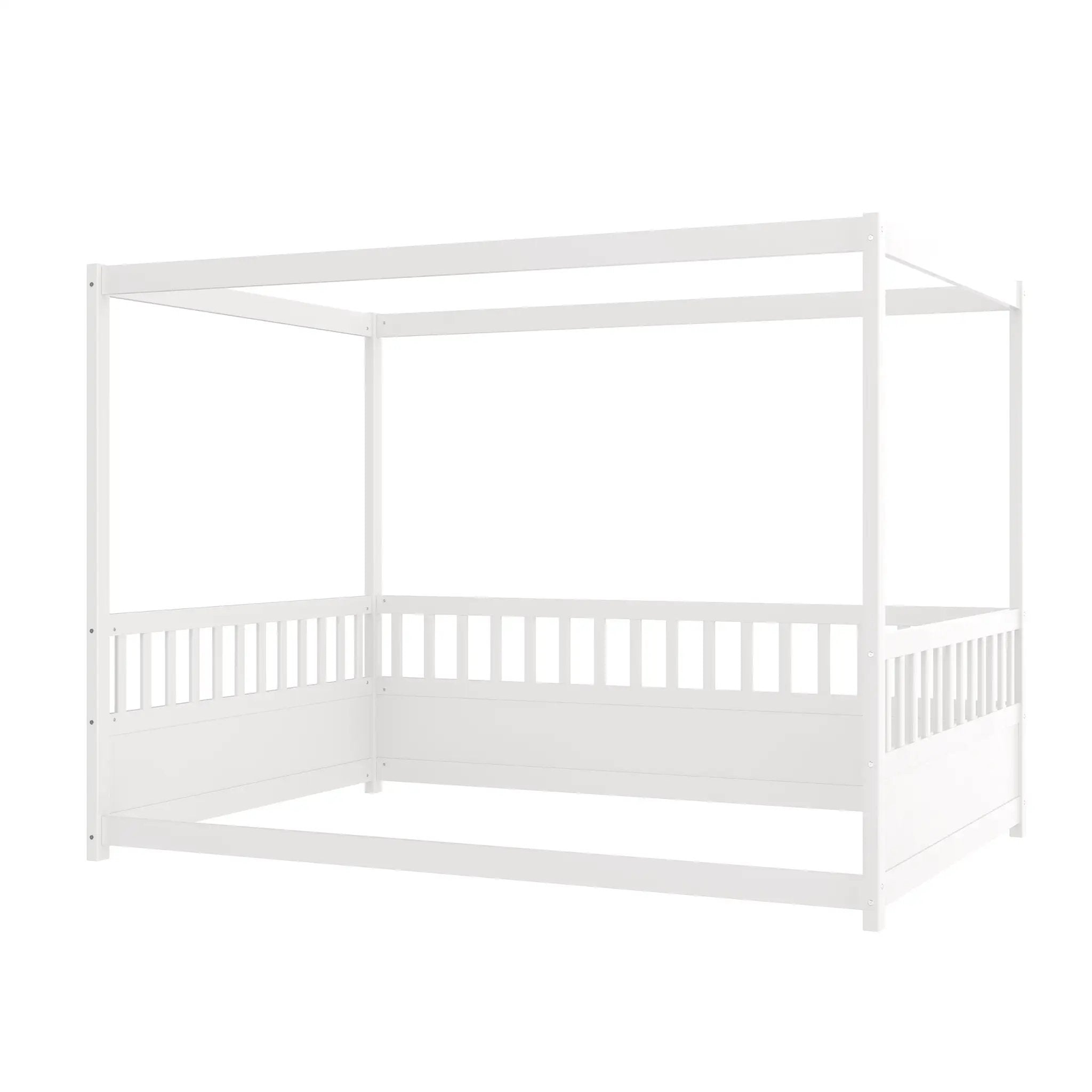 Full Size Canopy Bed Frame with Guardrails for Kids by HouseOfZazla