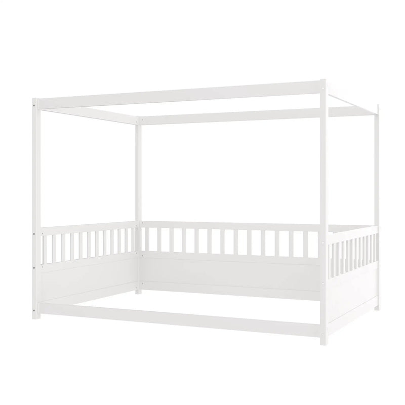 Full Size Canopy Bed Frame with Guardrails for Kids by HouseOfZazla