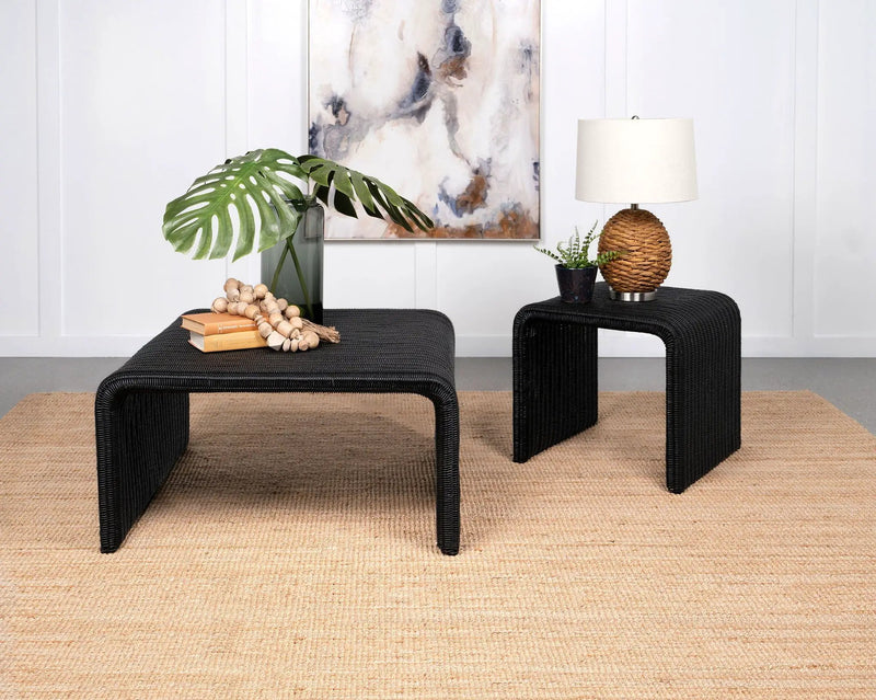 Cahya Woven Rattan Square Coffee Table Black by Unique Piece Furniture