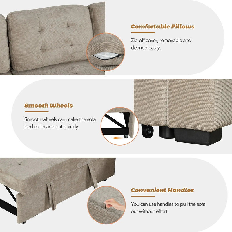 L-Shape Sofa Bed Pull-Out Sleeper Sofa With Wheels, USB Ports, Power Sockets For Living Room by HouseOfZazla