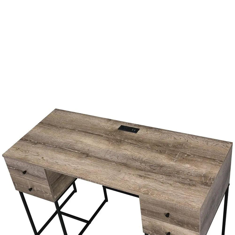 Desirre - Writing Desk With USB - Rustic Oak & Black by Unique Piece Furniture