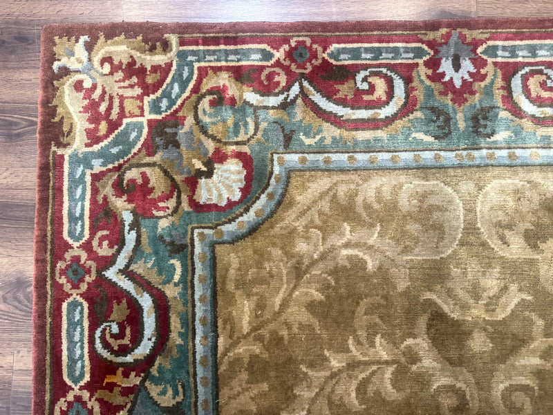 Tibetan Aubusson Rug 6x9, Gold-Beige, Soft Wool Pile, Handmade by Jewel Rugs