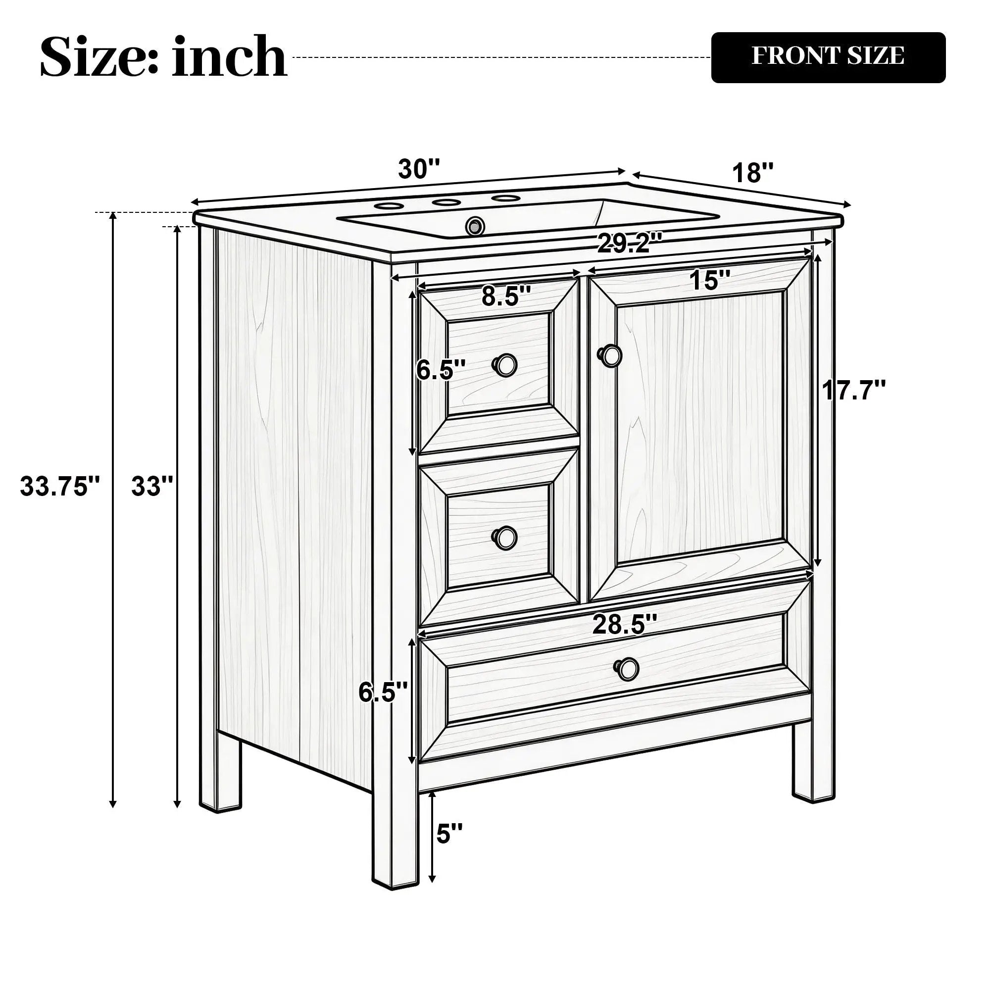 Modern Bathroom Vanity With Sink, Soft Close Drawers & Door, Storage Rack by HouseOfZazla