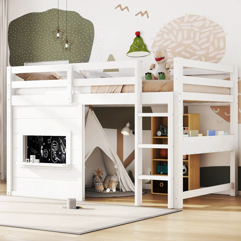 Twin Size Loft Bed With Sliding Chalkboard & Bookshelf by HouseOfZazla
