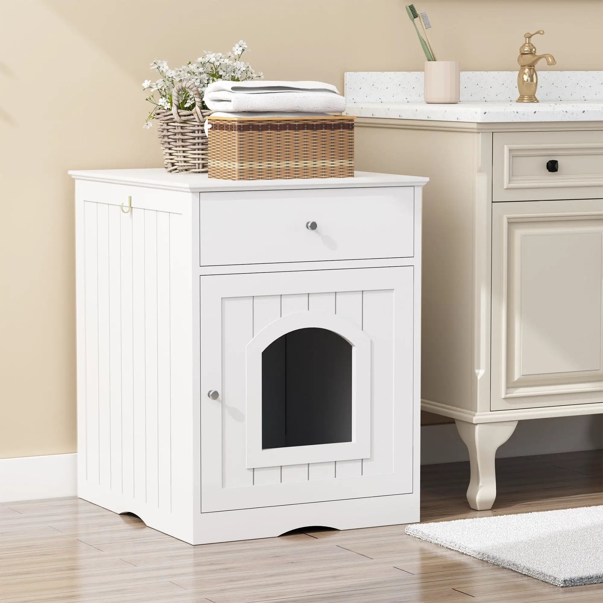 Pet House Cat Litter Box Enclosure With Drawer, Side Table by HouseOfZazla