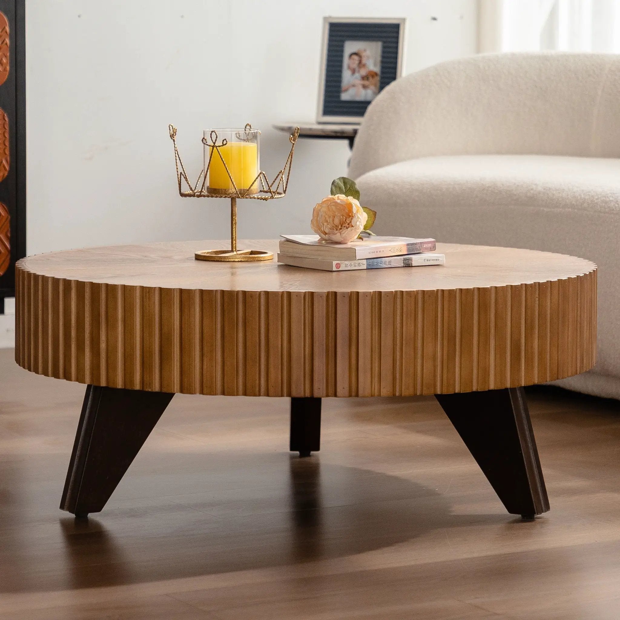 Round Retro Coffee With Solid Wood Legs by Unique Piece Furniture