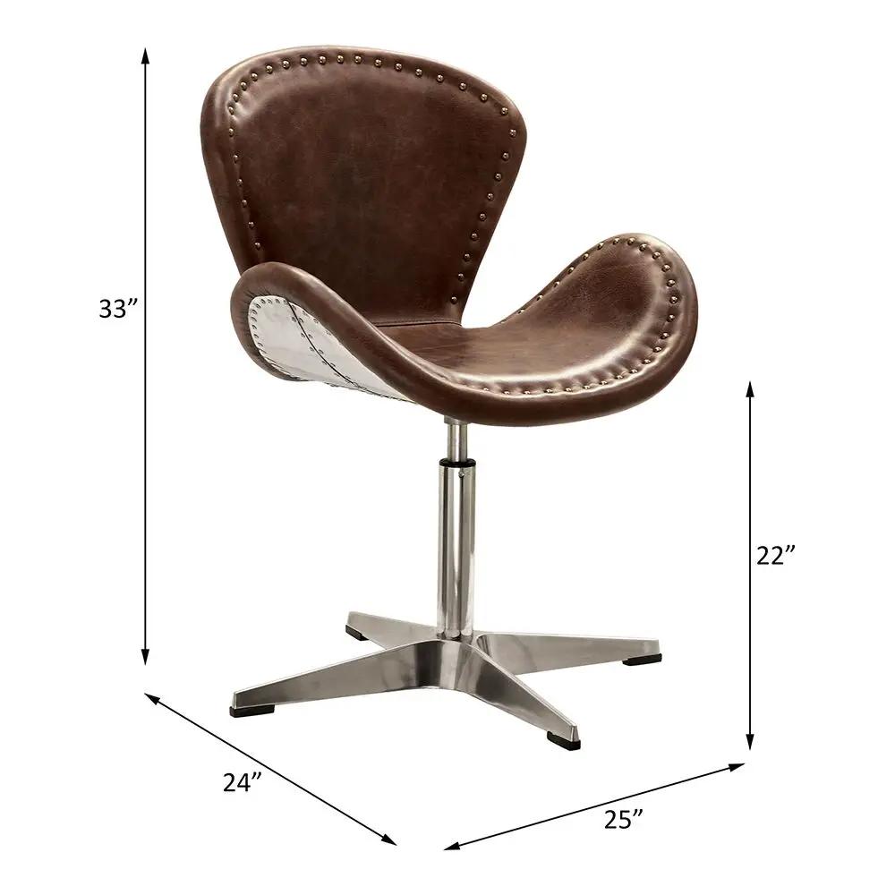 Brancaster - 33" Accent Chair With Swivel - Retro Brown Top Grain Leather & Aluminum by Unique Piece Furniture