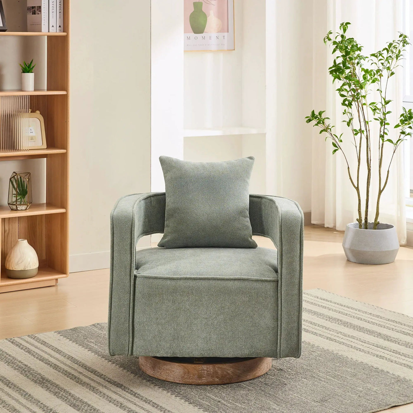 Swivel Accent Open Back Barrel Chair With Weathered Base by Unique Piece Furniture