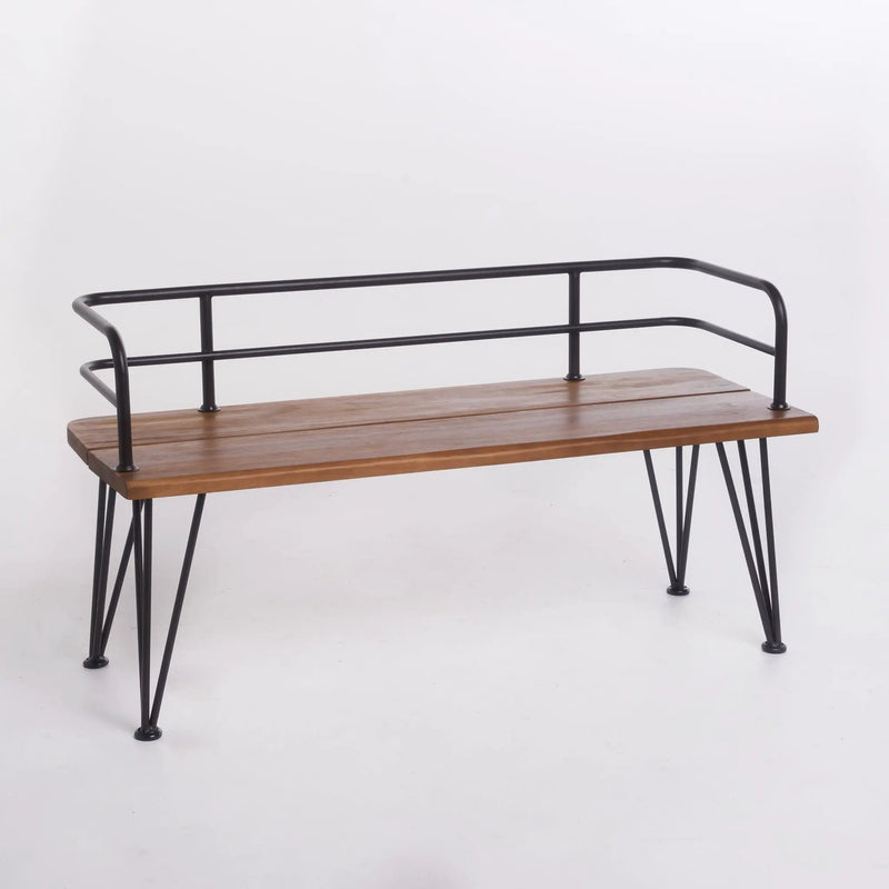 Outdoor Bench With Powder Coated Iron Frame - Teak by HouseOfZazla