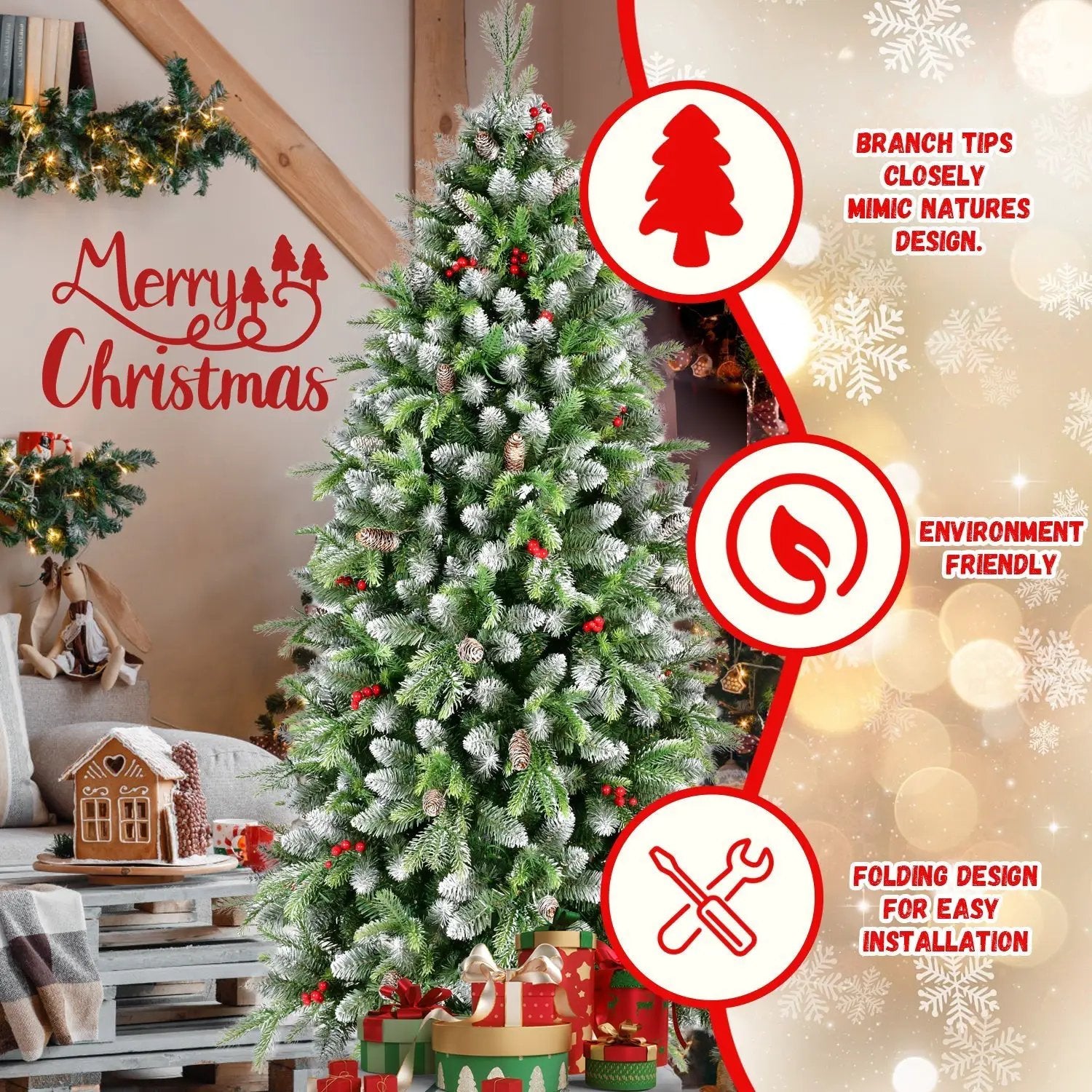 6ft Pre-Lit Artificial Christmas Tree with 380 Warm White LED Lights by HouseOfZazla