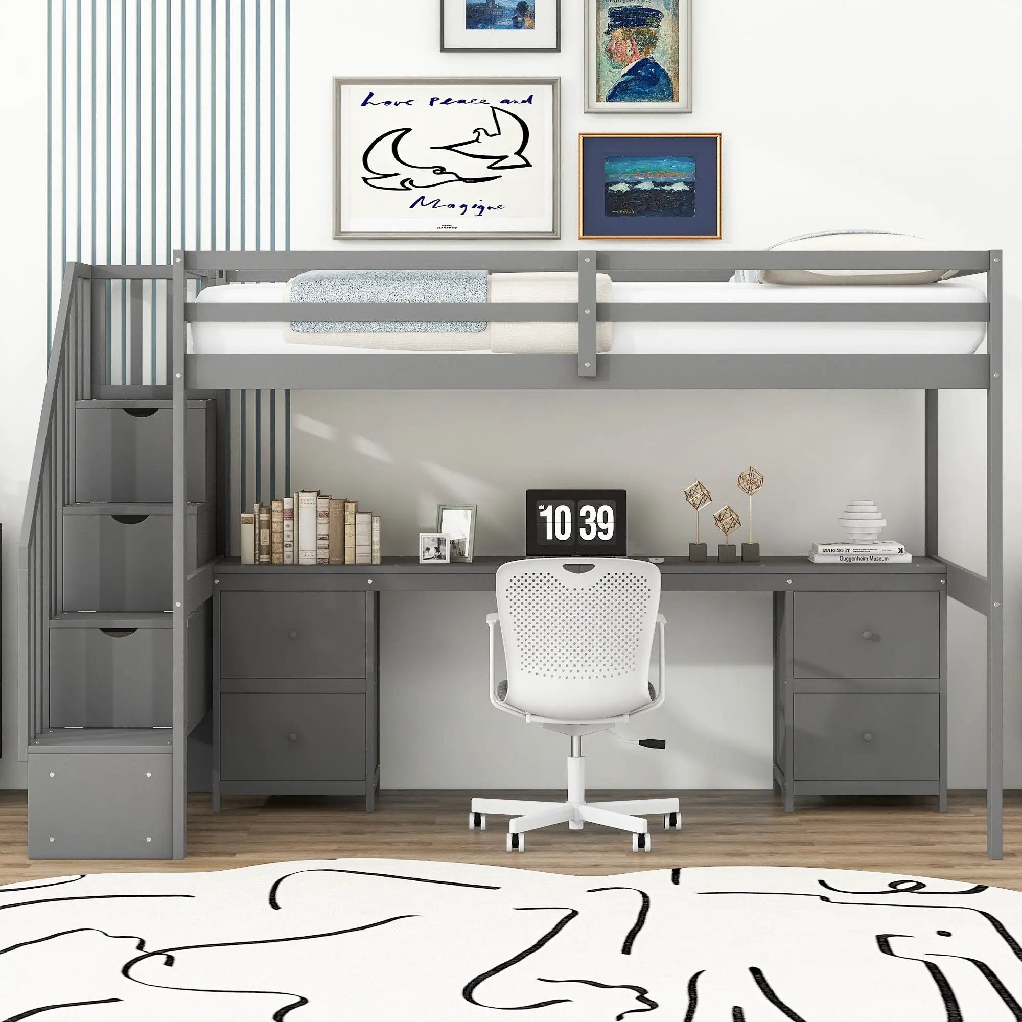 Loft Bed Frame With Built In Desk And Double Storage Drawers by Unique Piece Furniture