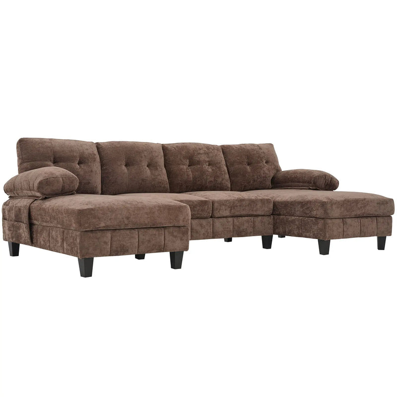 U-Shaped Sectional Sofa 103.5" Fabric Couch With Dual Chaise Lounges, Storage Pockets, Armrest Pillows by HouseOfZazla