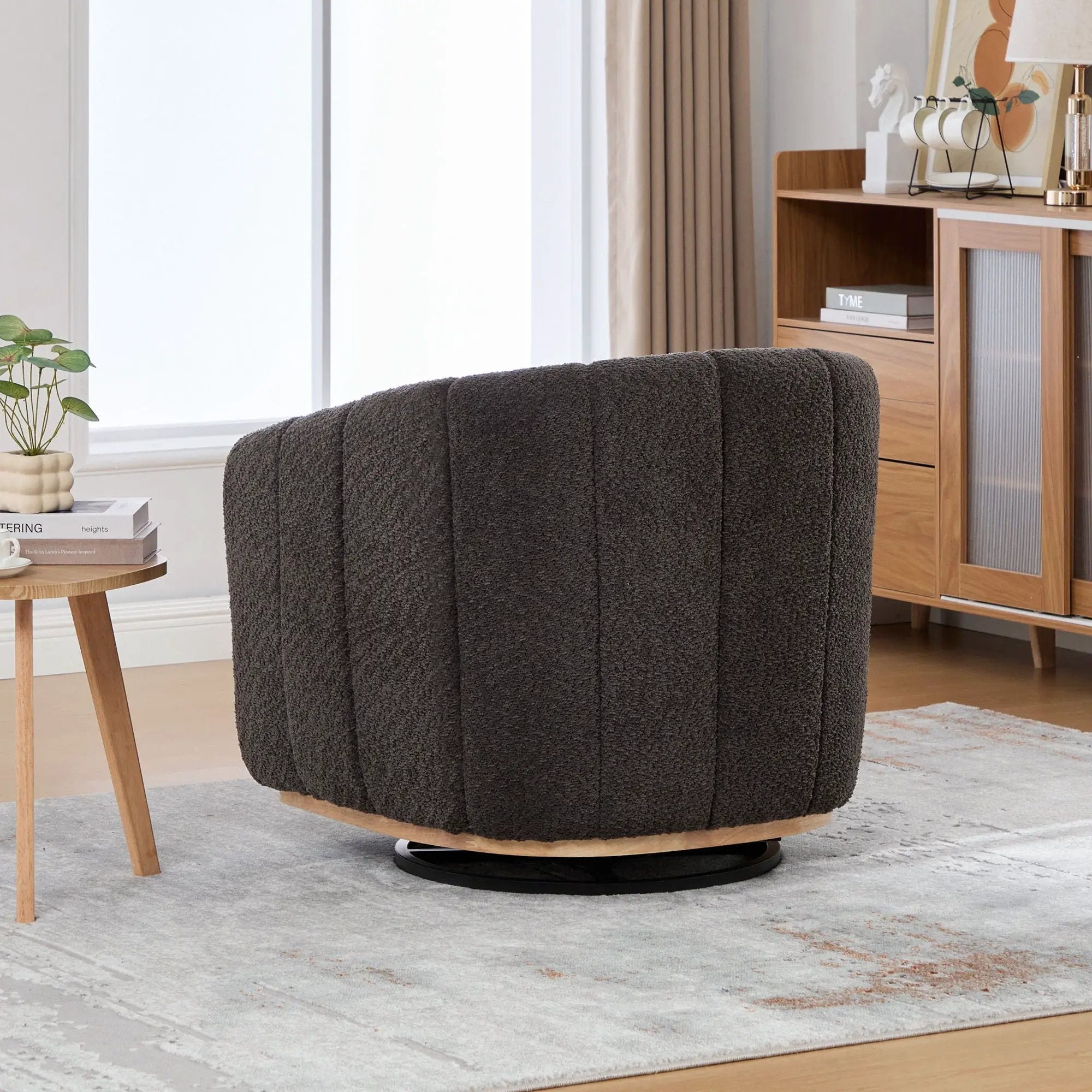 Swivel Upholstered Barrel Chair With Metal Base by Unique Piece Furniture