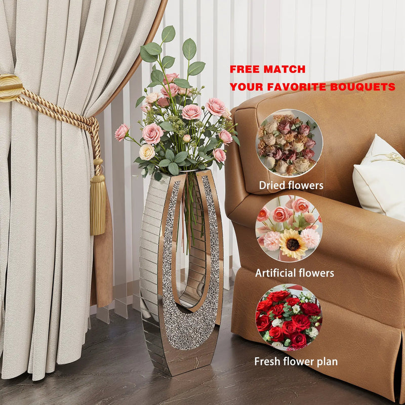 24.01" U-Shaped Floor Vase Shattered Diamond Mirror Surface by HouseOfZazla