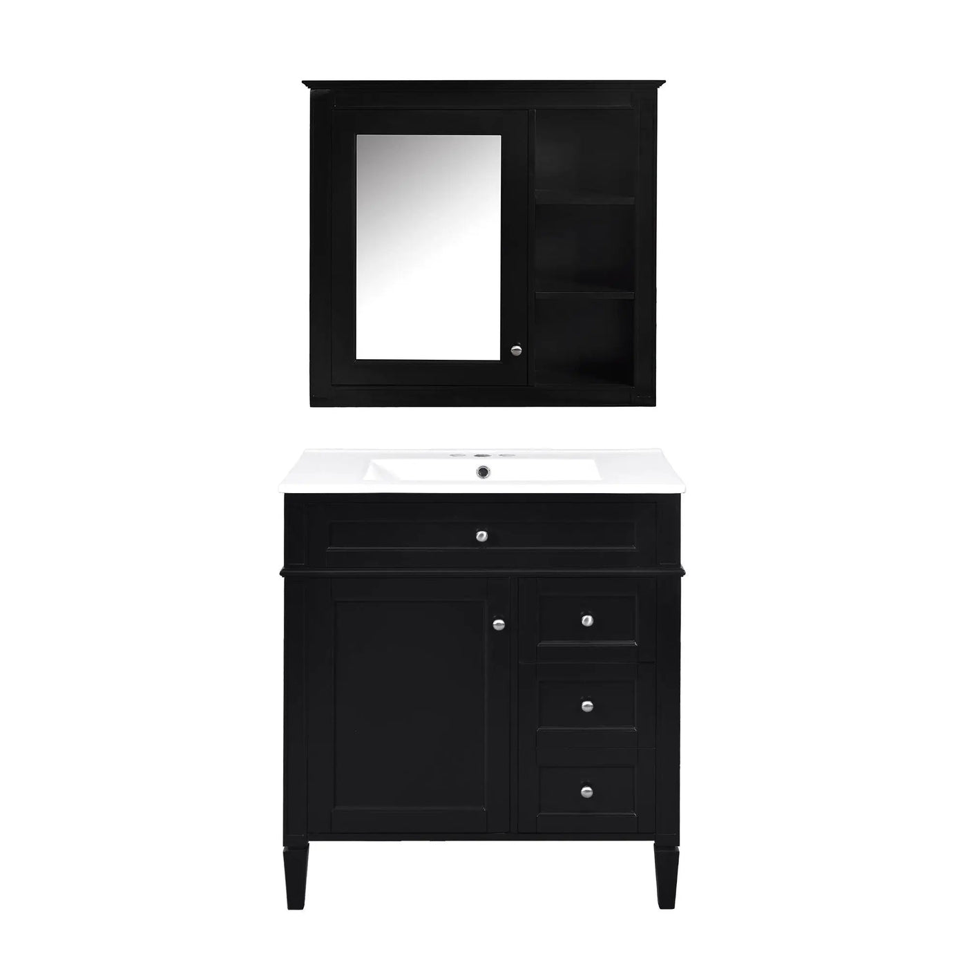 Bathroom Vanity With Top Sink, 2 Doors And 3 Drawers, Freestanding Set With Mirror Cabinet by Unique Piece Furniture