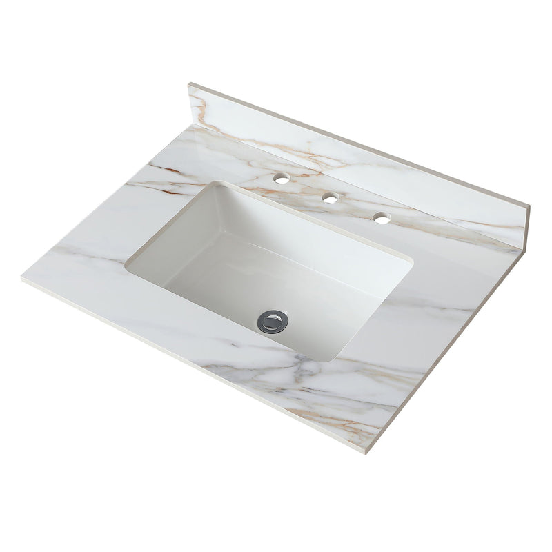 Vanity Top With Undermount Sink And Backsplash, Sintered Stone by HouseOfZazla