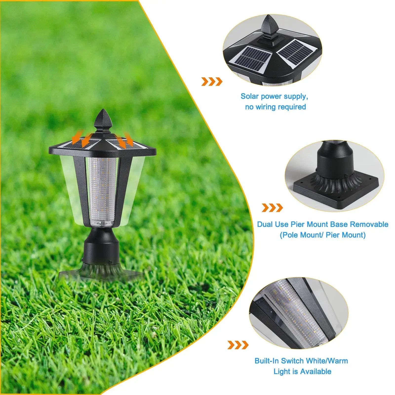 15' Solar Powered Outdoor Lantern, Modern Garden Light with LED (2-Pack) by HouseOfZazla
