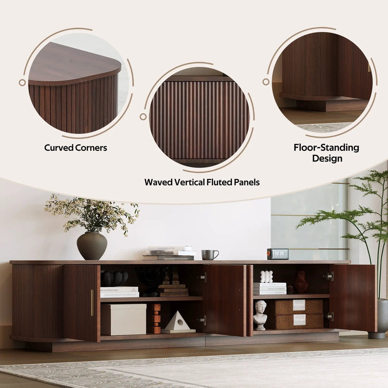70" TV Stand With Ample Storage, Refined Curved Corners - Dark Brown by Unique Piece Furniture