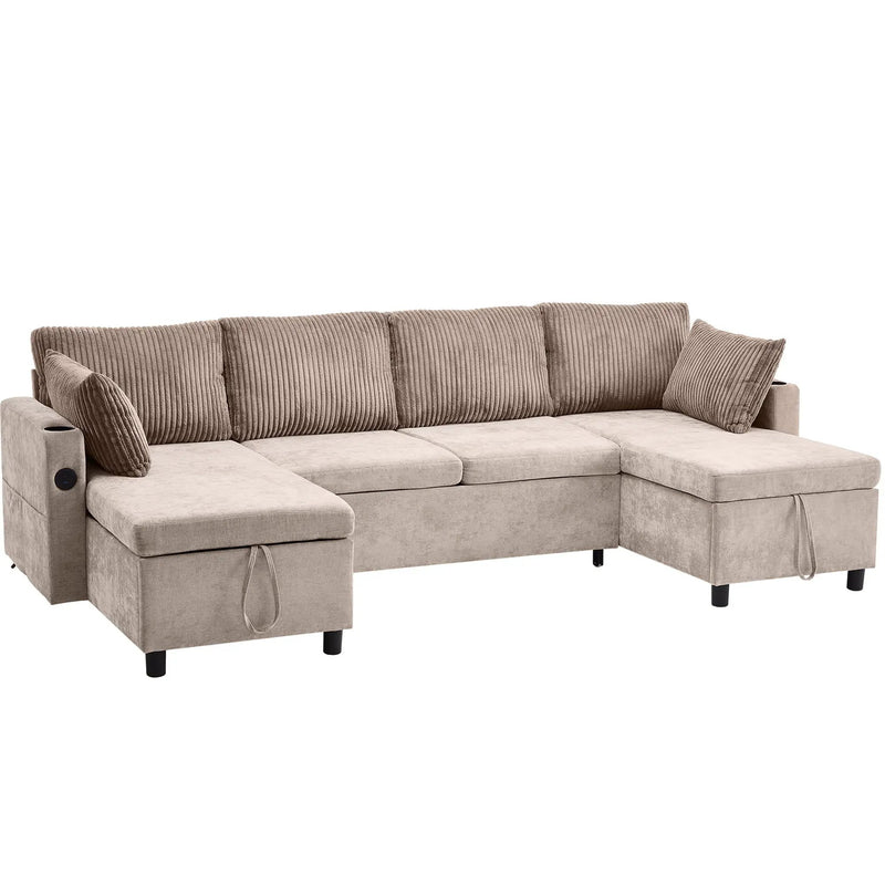 Sectional Sofa Bed With Pull Out Sleeper, USB Ports, Cup Holders by HouseOfZazla