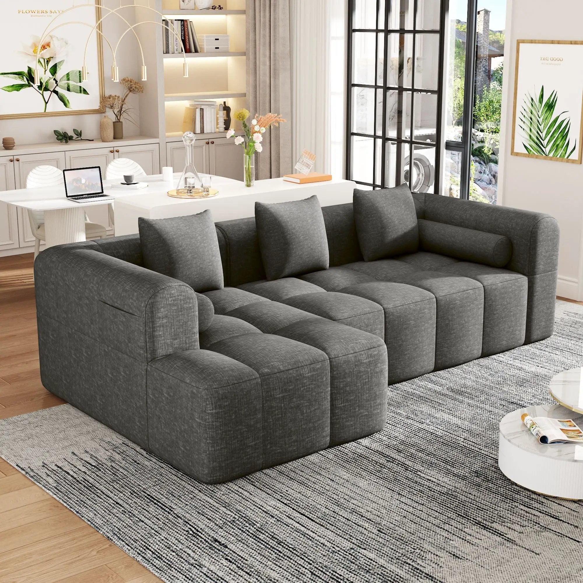 Sectional Free Combined Sofa With 2 Side Pockets by HouseOfZazla